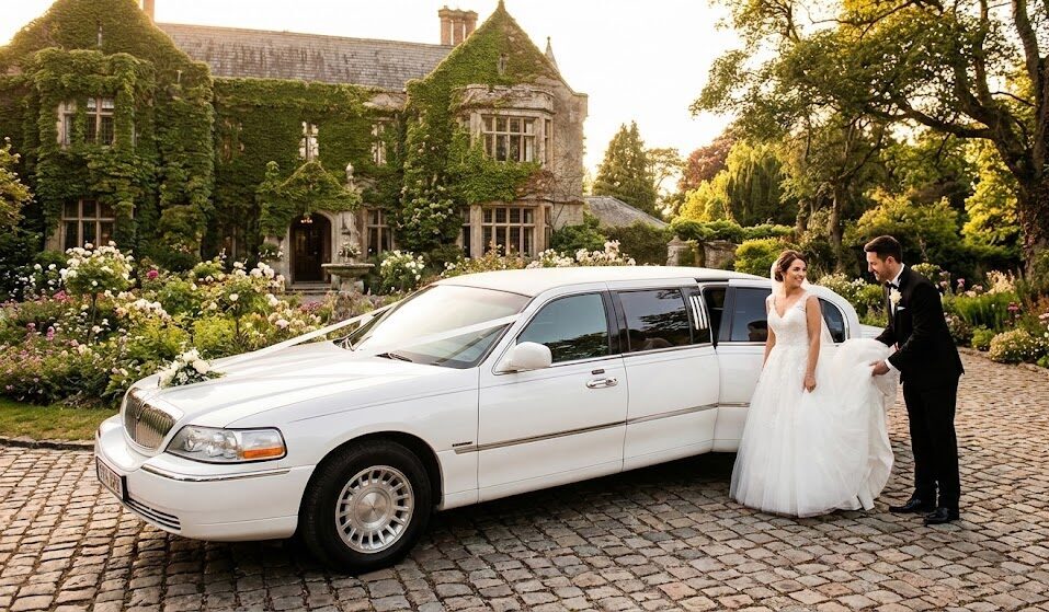 ليموزين استريتش أفراح بيضاء مزينة للزفاف